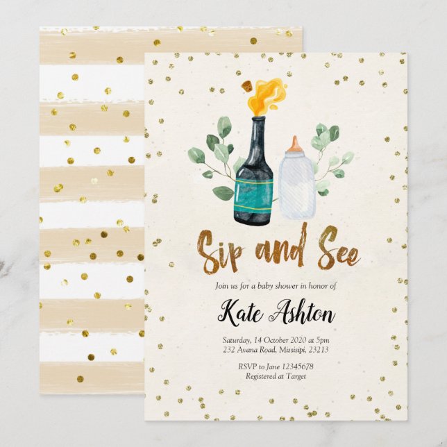 Sip and See Gender Neutral Baby Shower Invitation (Front/Back)