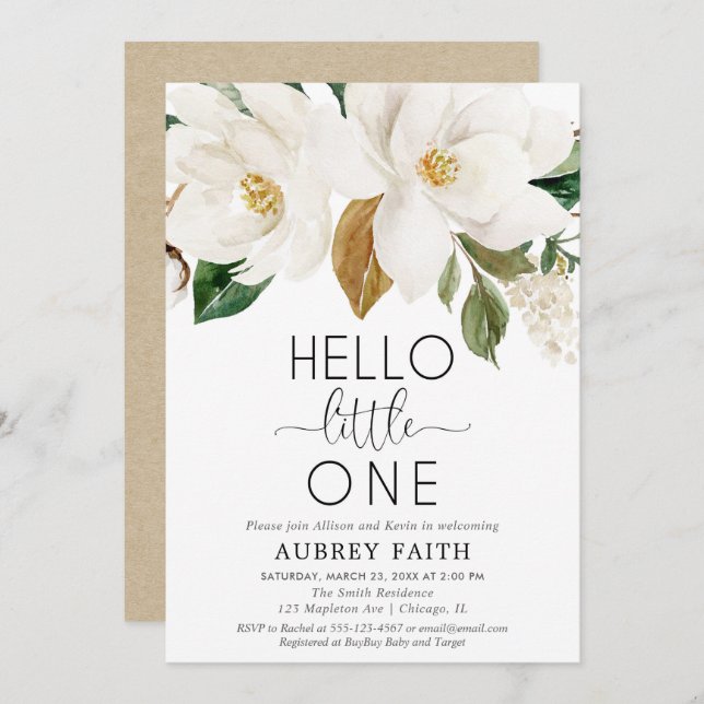 Sip and See gender neutral white floral rustic Invitation (Front/Back)
