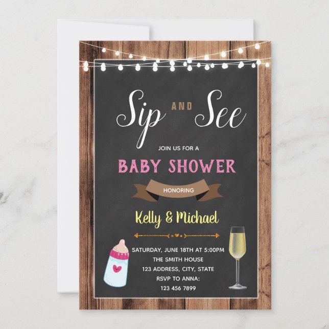 Sip and see girl shower party invitation (Front)