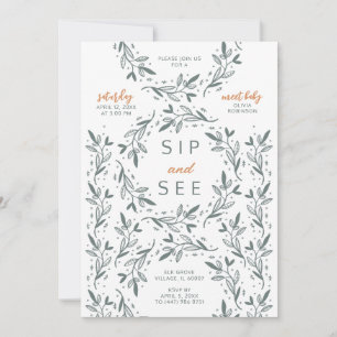 Sip and See Invitation Botanical Greenery
