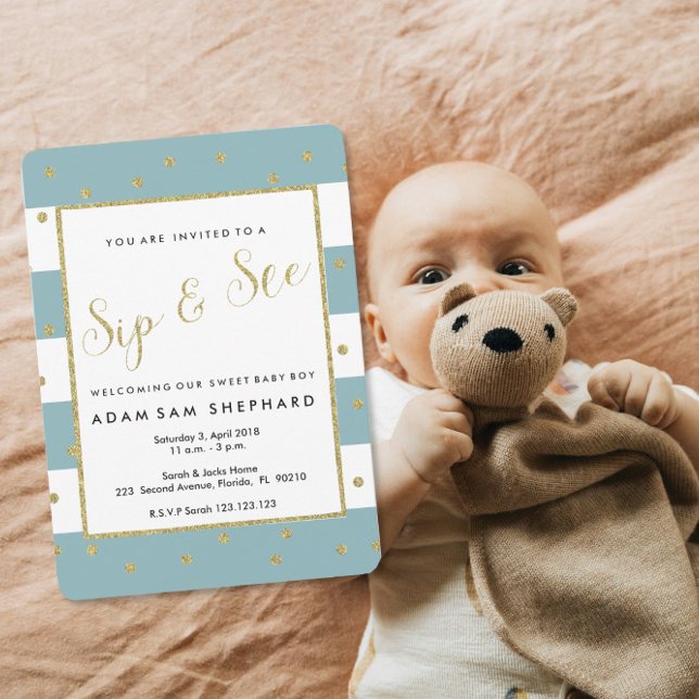 Sip and See invite, new baby, welcome party Invitation (Creator Uploaded)