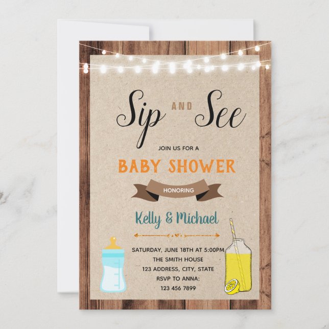 Sip and see lemonade shower party invitation (Front)