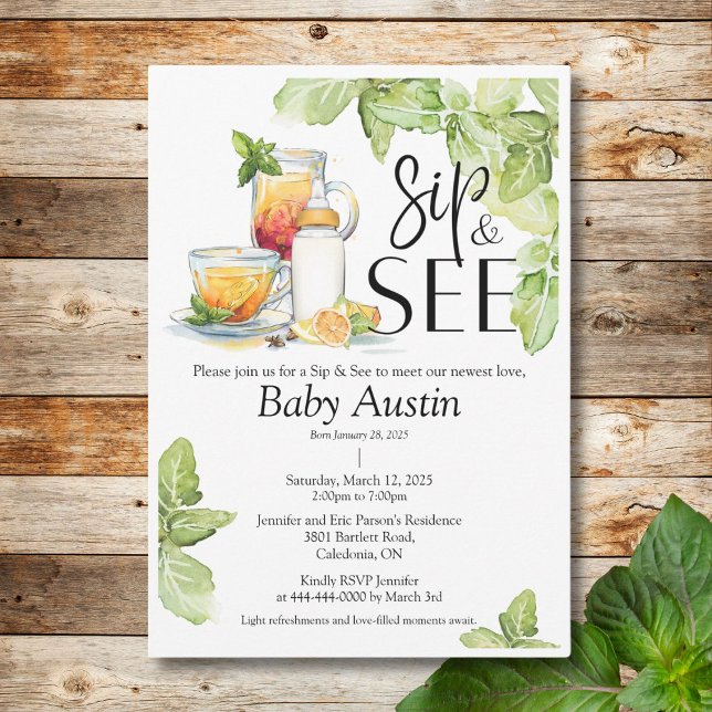 Sip and See Meet The Baby Invitation (Invite friends and family to Sip and See your newest addition with this elegant and warm invite.)