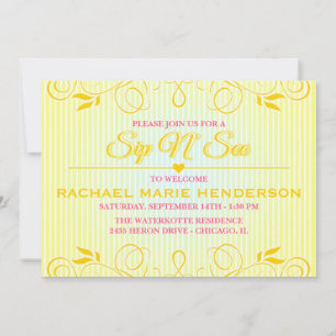 Sip and See Modern Yellow Flourish Stripes Invite