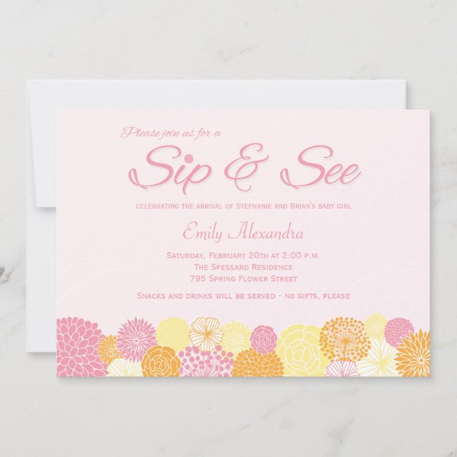 Sip and See new baby announcement party invitation (Front)