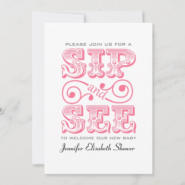 Sip And See Party Pink Baby Shower Invitation (Front)