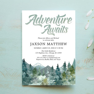 Sip and See rustic forest mountains boy Invitation
