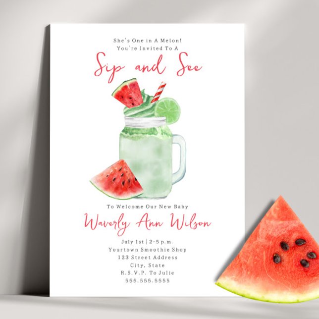 Sip and See Watermelon Smoothie Invitation (Creator Uploaded)