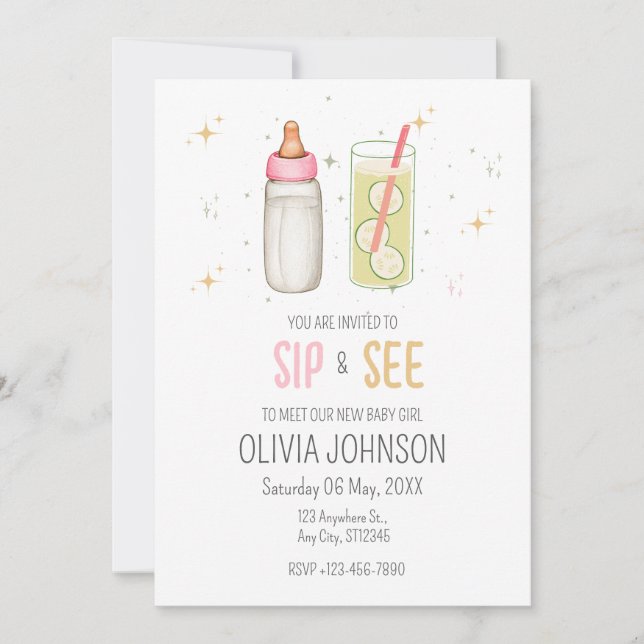 Sip And See, Welcome Baby Girl, New Baby Party (Front)