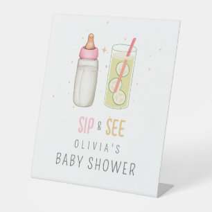 Sip And See, Welcome Baby Girl, New Baby Party Pedestal Sign
