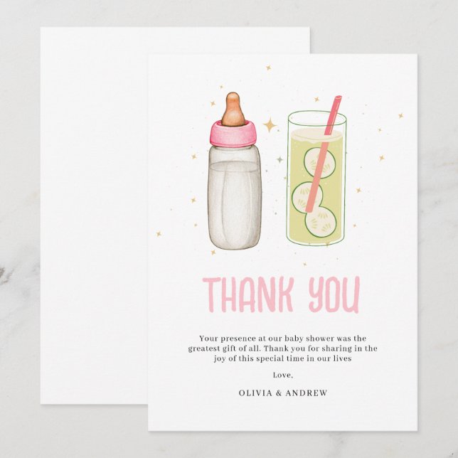 Sip And See, Welcome Baby Girl, New Baby Party Thank You Card (Front/Back)