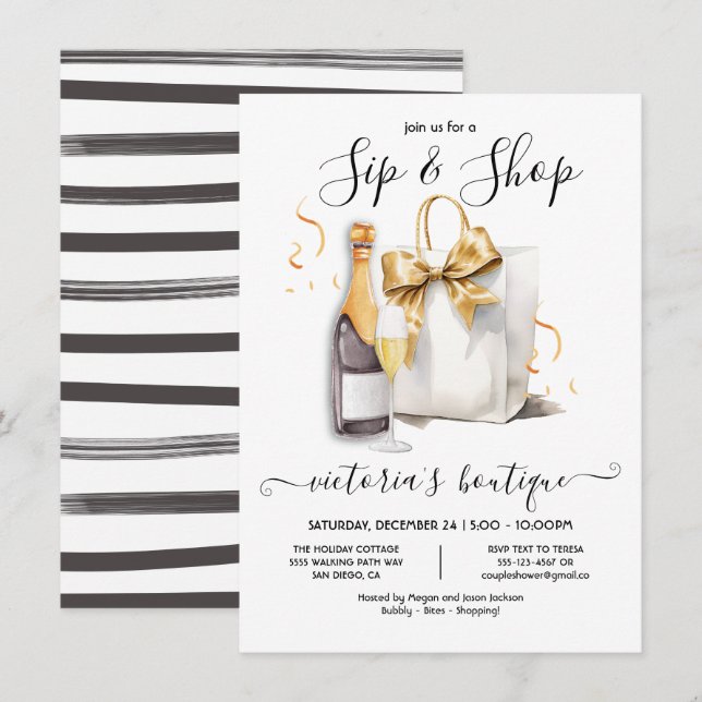 Sip and Shop boutique store event Invitation (Front/Back)