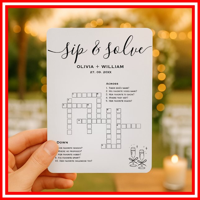 Sip and Solve Custom Wedding Crossword Puzzle Invitation (Creator Uploaded)