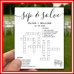 Sip and Solve Custom Wedding Crossword Puzzle Poster