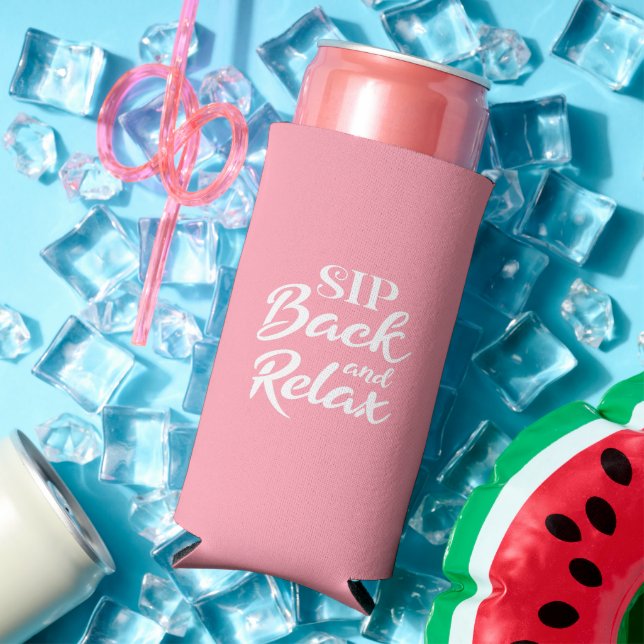 Sip Back and Relax Pink Slim Seltzer Can Cooler (In Situ Summer)