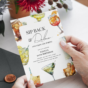 Sip Back, Relax & Enjoy the Party Adult Birthday Invitation