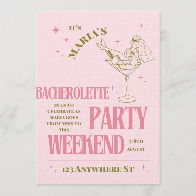 Sip, Celebrate, & Sparkle – Bachelorette Bash Invitation (Front)