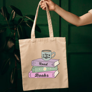 Sip Coffee Read Books Funny Book Lover Quotes Tote Bag
