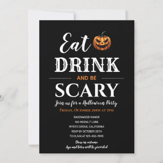 Sip, Feast & Fright: Modern Halloween Typographic Invitation