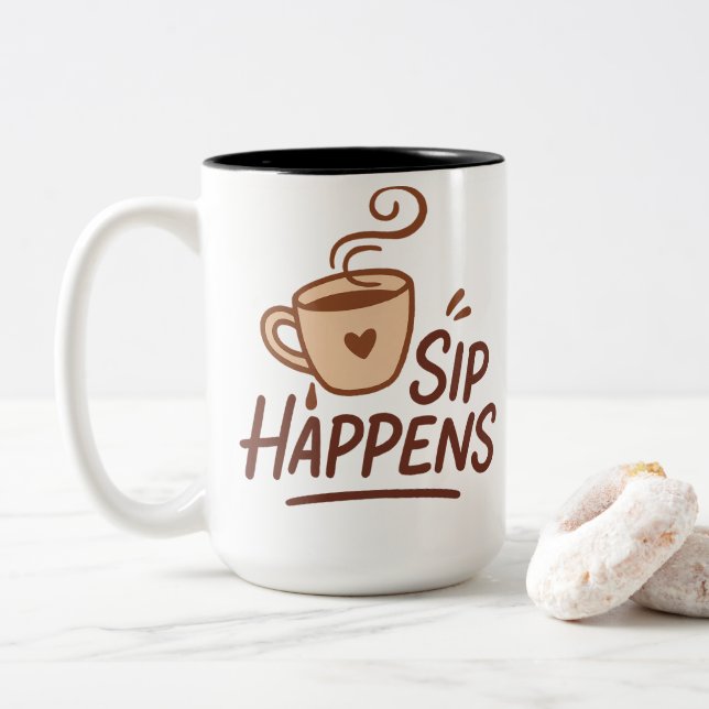Sip Happens Coffee Mug – Minimalist Cheeky Cup (With Donut)
