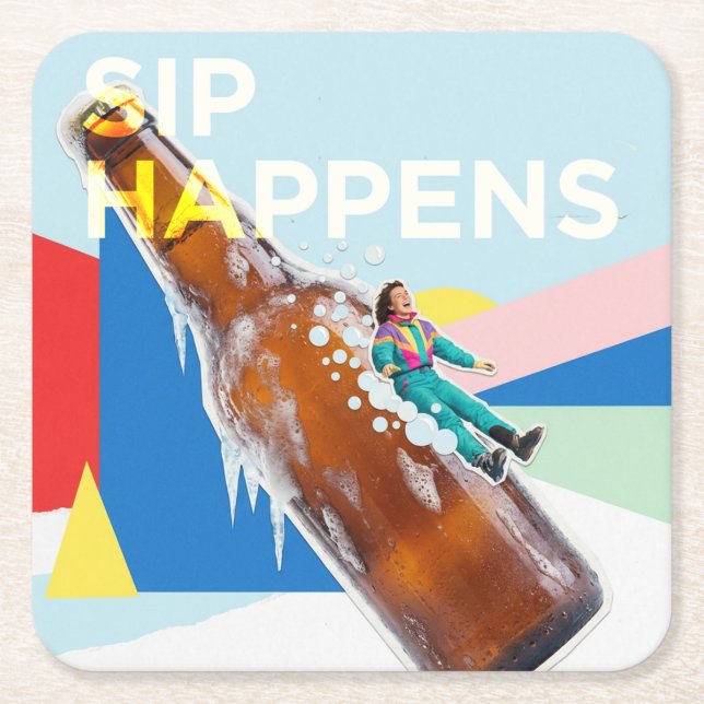 Sip Happens Fun Retro Coaster (Front)