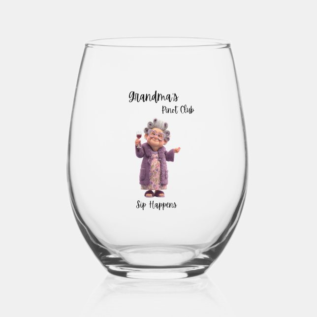 Sip Happens Grandma Stemless Wine Glass (Front)