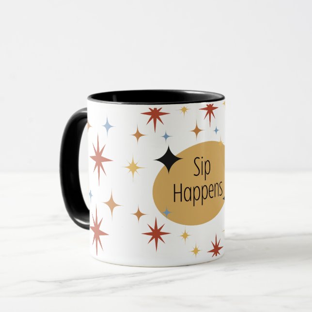 Sip Happens – Retro Mid-Century Modern Coffee Mug (Front Left)