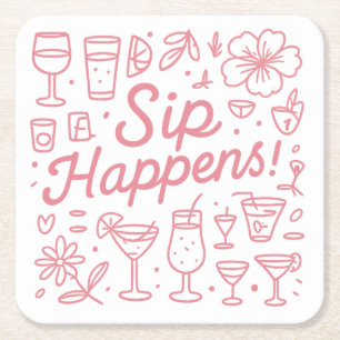 Sip Happens Square Paper Coaster