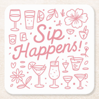 Sip Happens Square Paper Coaster