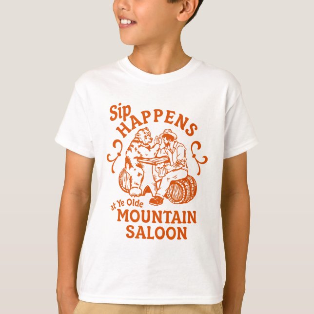 Sip Happens Ye Olde Mountain Saloon Apres Party Sk T-Shirt (Front)