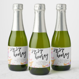 Sip Hooray Boho Butterfly Botanical Bridal Shower Sparkling Wine Label