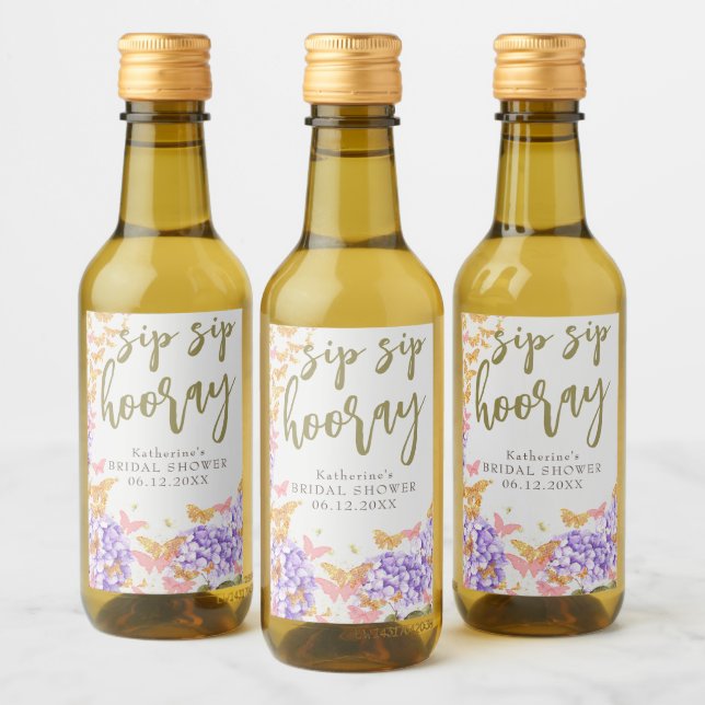 Sip Hooray Boho Chic Gold Butterfly Bridal Shower Wine Label (Bottles)