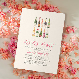 Sip Hooray Champagne Bottles Bridal Shower Invitation