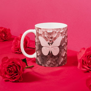 Sip in Style: The 3D Pastel Pink Butterfly Two-Tone Coffee Mug
