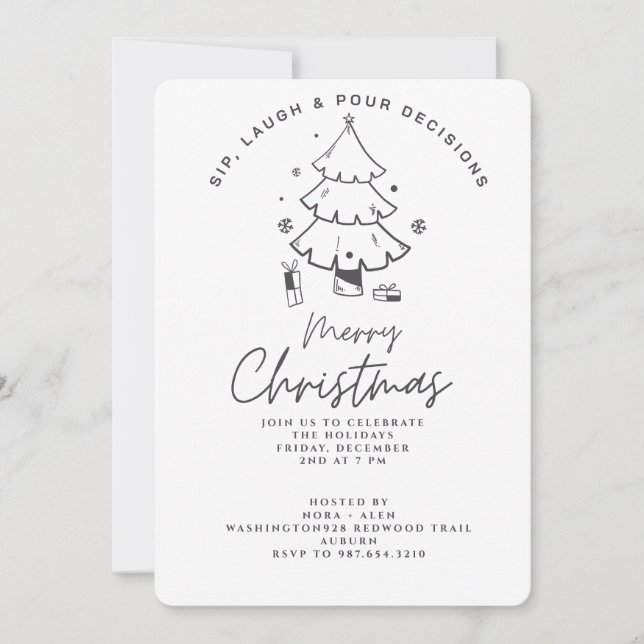 SIP, LAUGH & POUR DECISIONS CHRISTMAS PARTY INVITATION (Front)