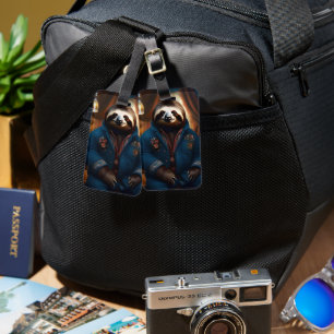 "Sip 'n' Slow: The Cozy Sloth in a Drinking Jacket Luggage Tag