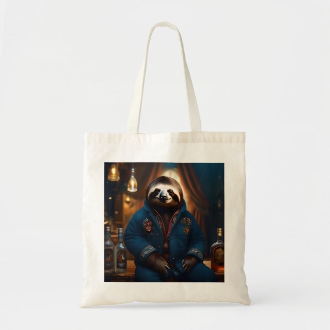 "Sip 'n' Slow: The Cozy Sloth in a Drinking Jacket Tote Bag (Front)