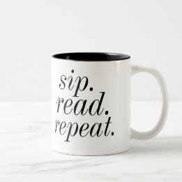 sip. read. repeat. Two-Tone coffee mug