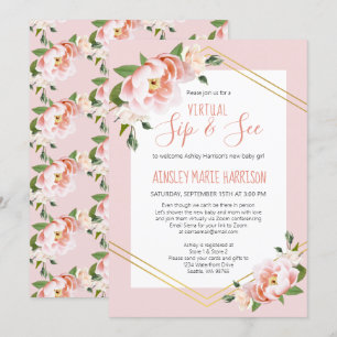 Sip & See Baby Girl Blush Pink Virtual Baby Shower Invitation