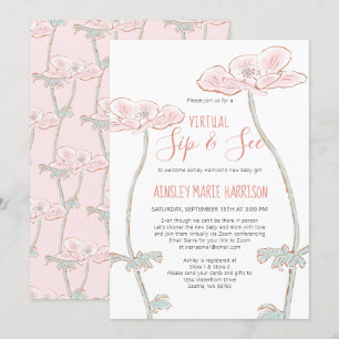 Sip & See Blush Pink Baby Girl Virtual Baby Shower Invitation