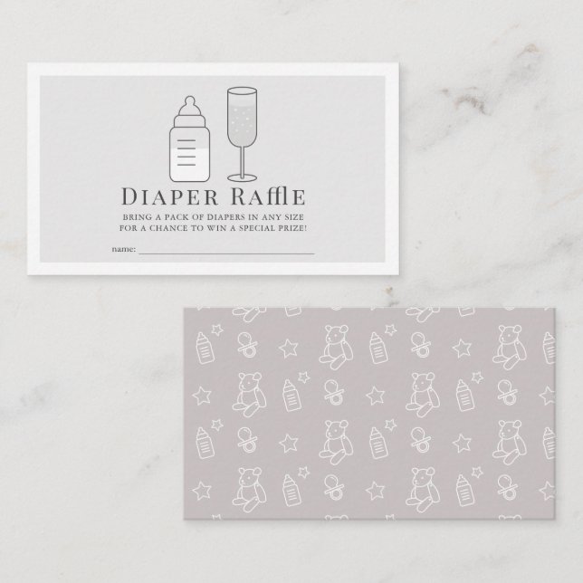 Sip & See Bottle Champagne Gr Diaper Raffle Ticket Enclosure Card (Front/Back)