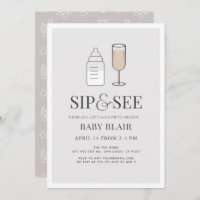 Sip & See Champagne Bottle Grey Baby Shower