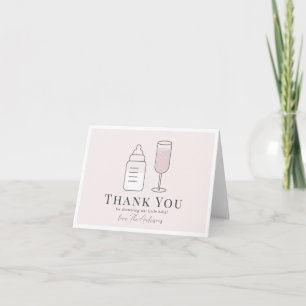 Sip & See Champagne Bottle Pink Baby Shower  Thank You Card