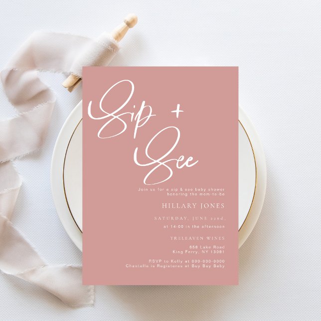 Sip & See Dusty Pink/Rose Bohemian Baby Invitation (Creator Uploaded)