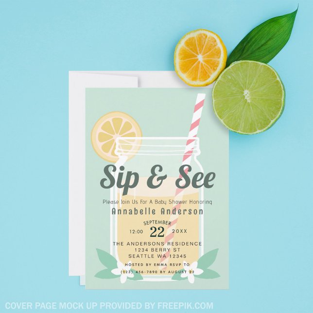 Sip & See Lemonade Mason Jar Baby Shower  Invitation (Creator Uploaded)