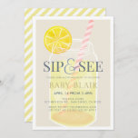 Sip & See Lemonade Mason Jar Beige Baby Shower Invitation<br><div class="desc">This cute "sip & see" gender-neutral baby shower invitation features a lemonade in a mason jar on a light beige background framed by a white border. The reverse side features a white background with yellow diagonal stripes. Change the background colour and personalise for your needs. You can find more matching...</div>