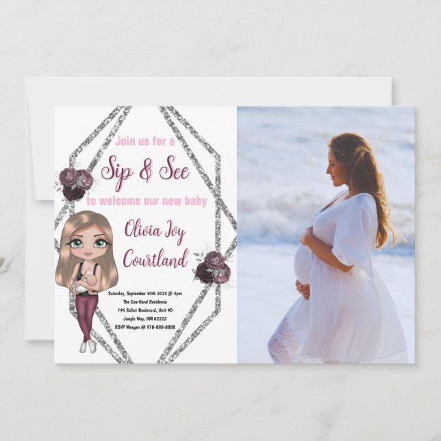 Sip & See Nursing Mother with Newborn Baby Shower Invitation (Front)