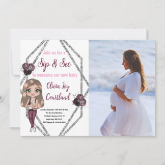 Sip & See Nursing Mother with Newborn Baby Shower Invitation