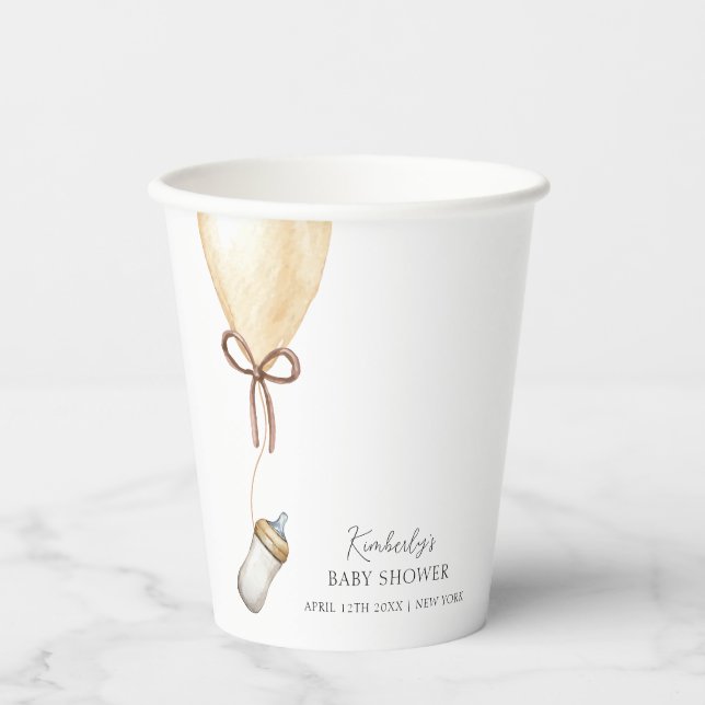 Sip & See Simple Boho Balloon Bottle Baby Shower Paper Cups (Front)