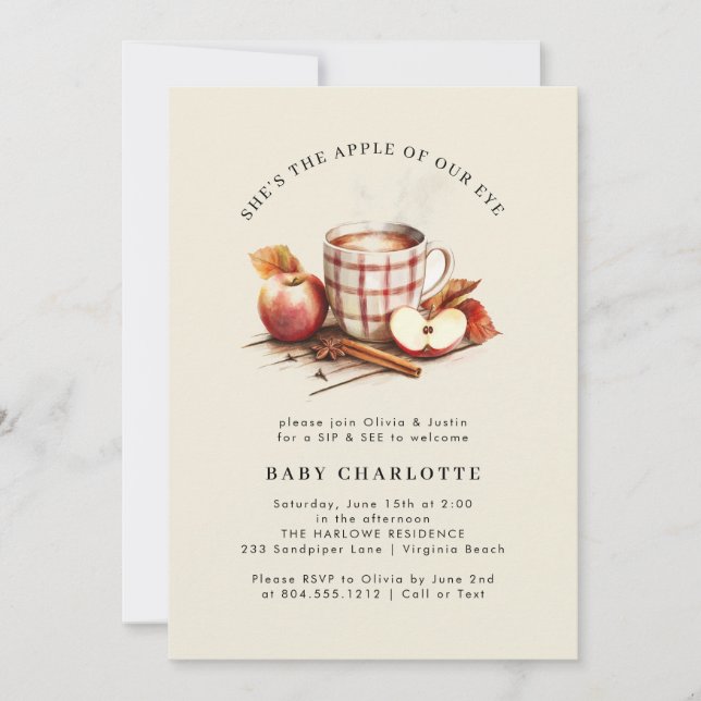 Sip & See Watercolor Baby Shower Invitation  (Front)